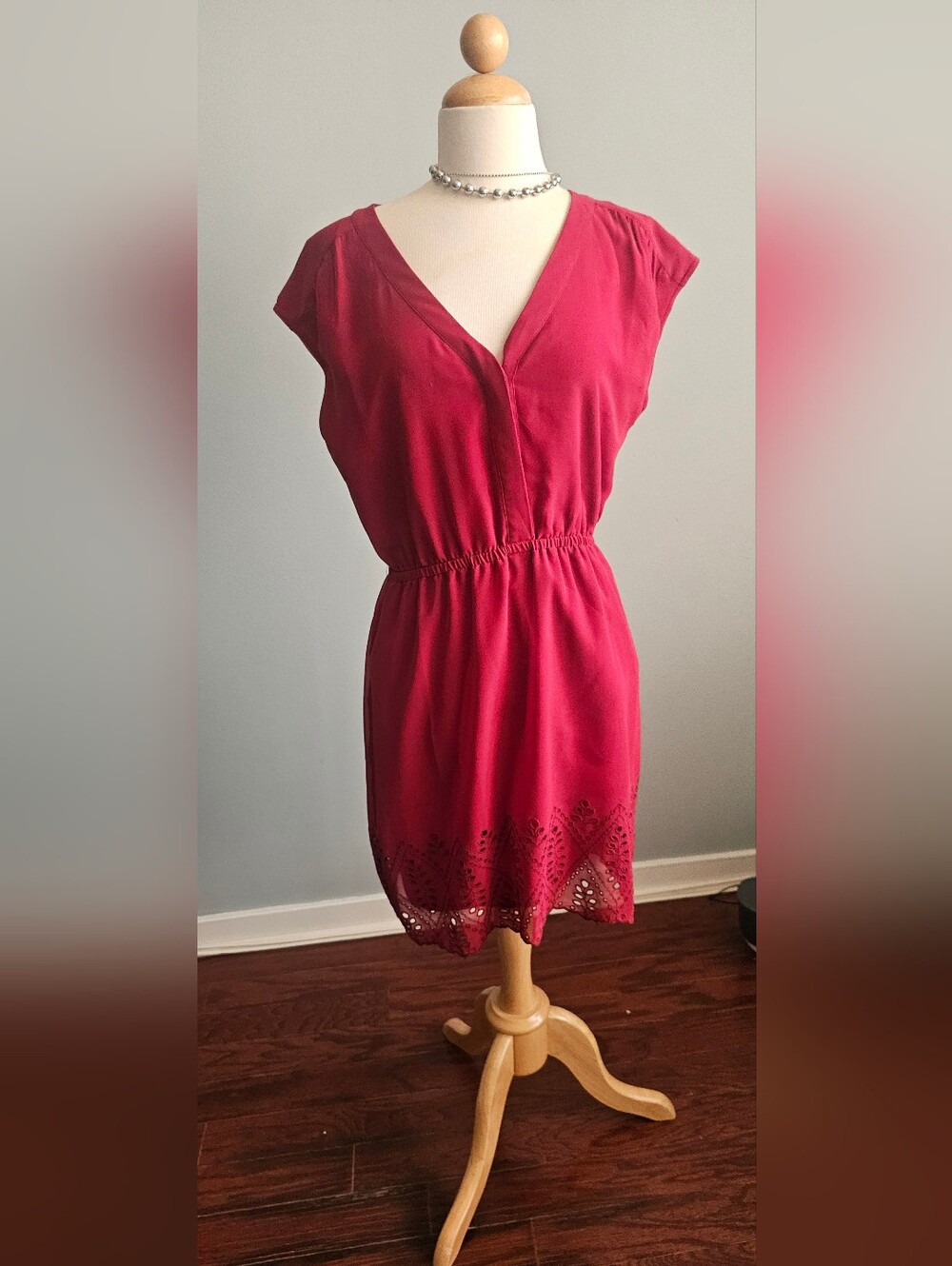 Madewell Raspberry Eyelet-Hem V-Neck Mini Dress